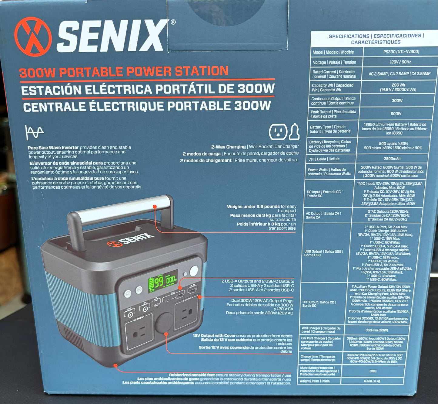 Senix PS300 300W Portable Power Station - Specifications panel