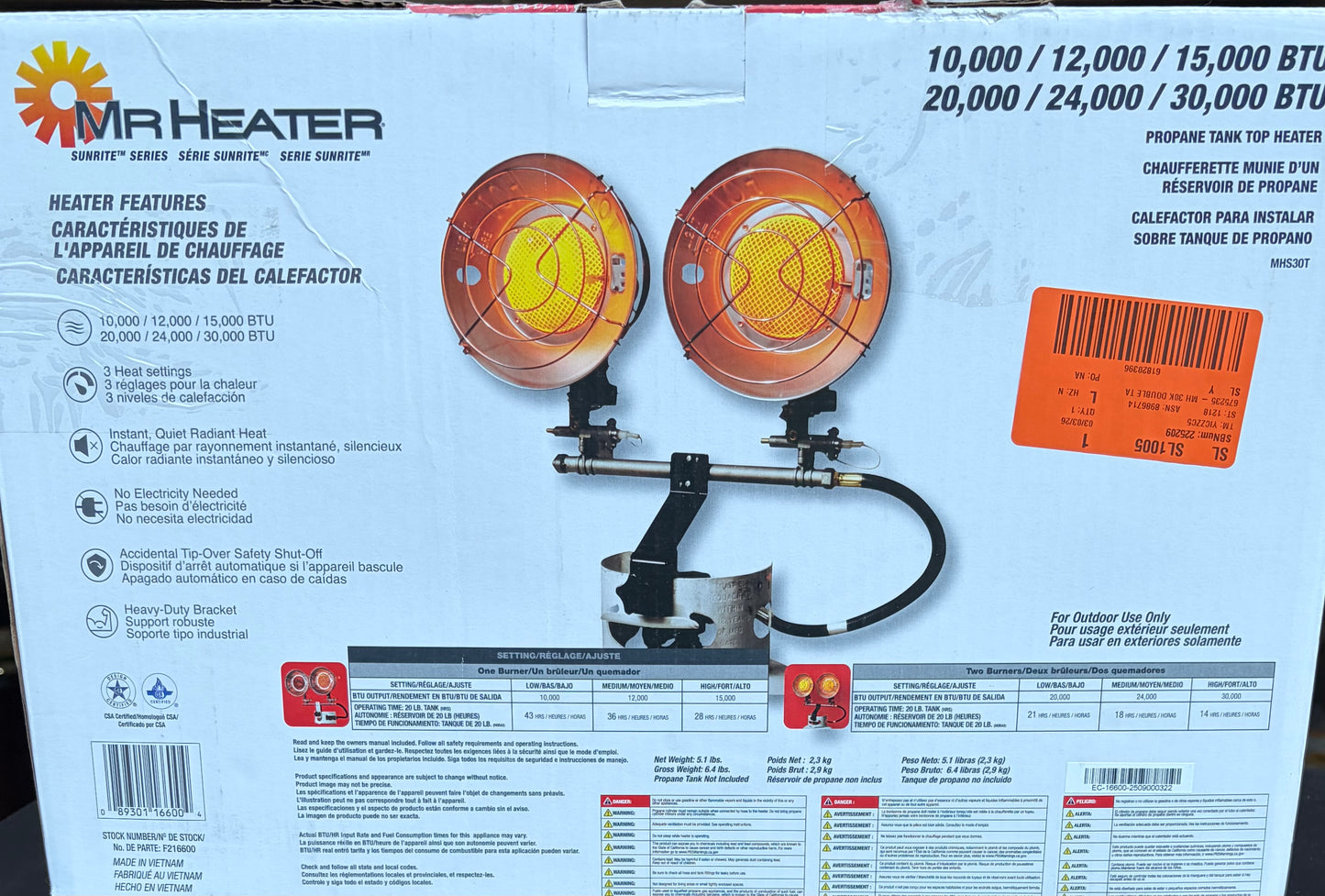 Mr. Heater 10,000/30,000 BTU Propane Tank Top Heater