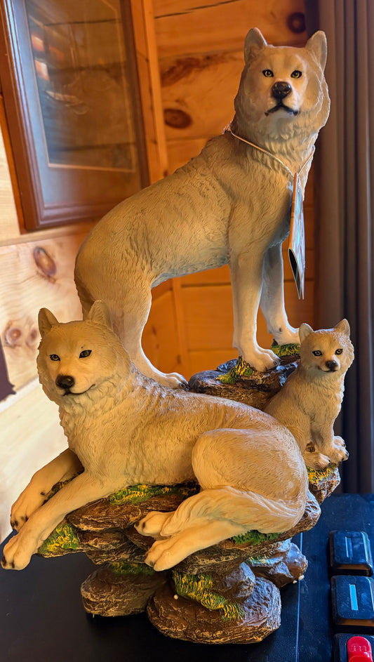 Wolf Family Pack Wildlife Sculpture-Resin Home Decor Statue