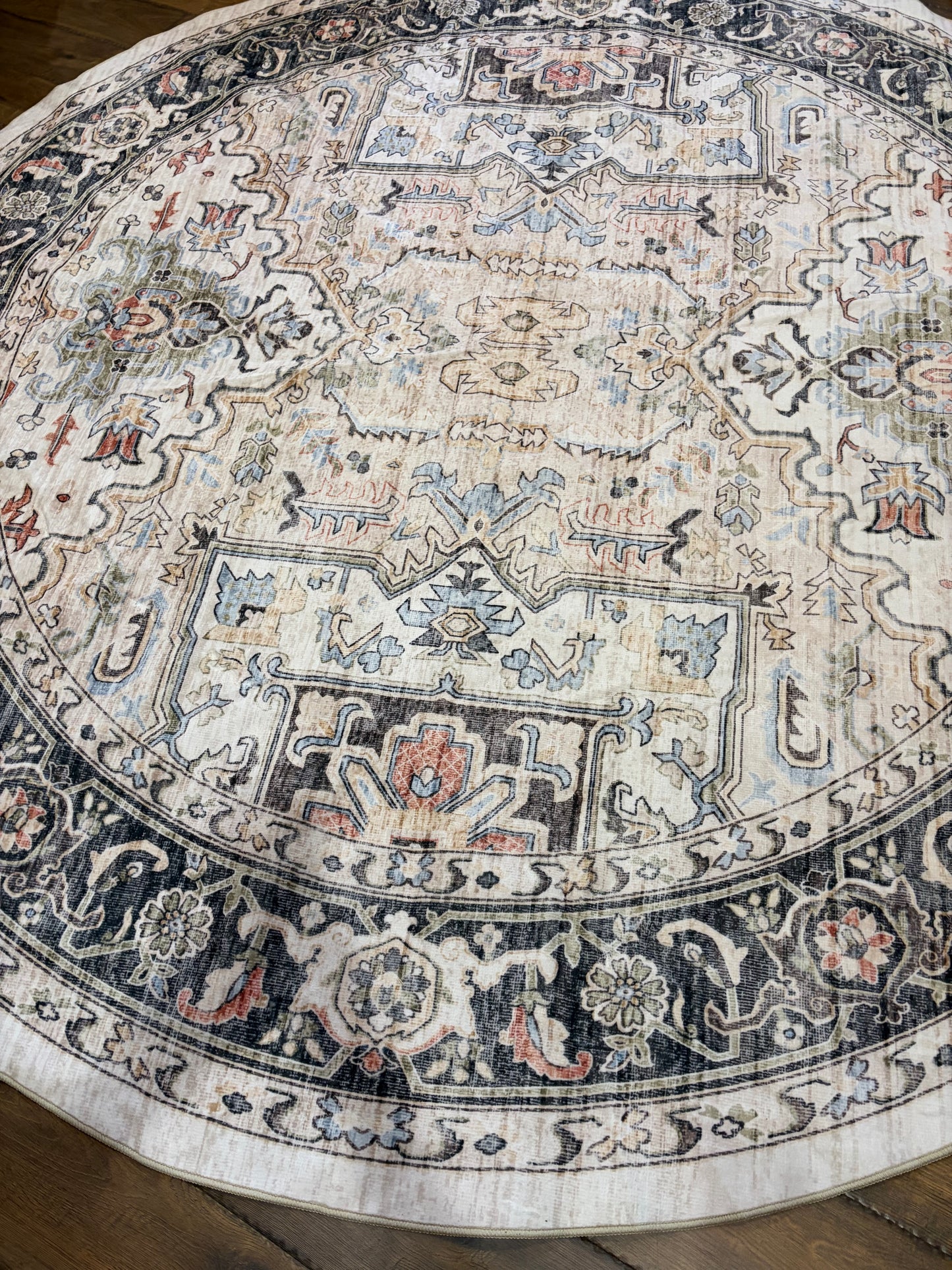 8 FT Round Washable Area Rug Non-Slip Vintage Medallion Design