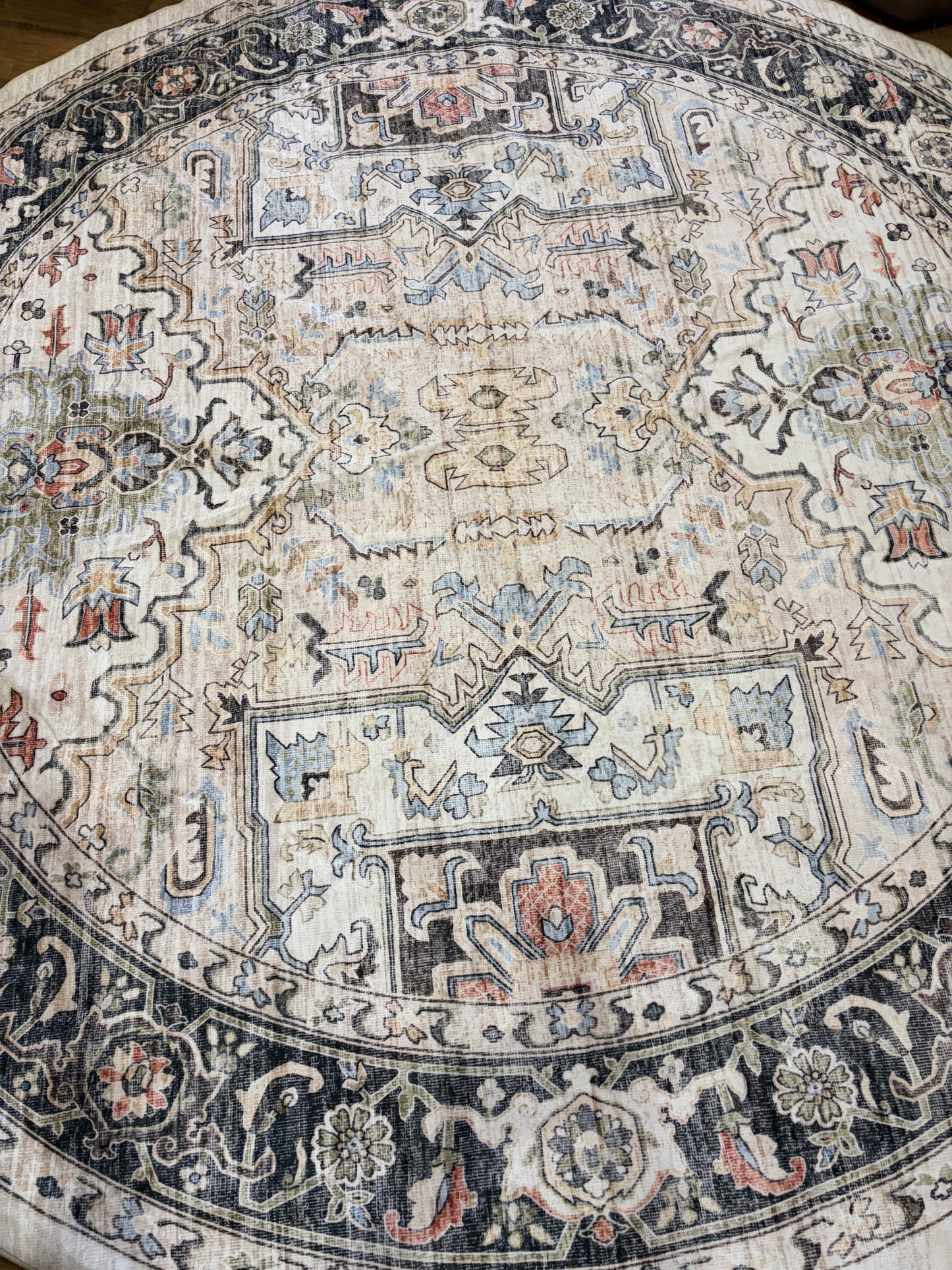 8 FT Round Washable Area Rug Non-Slip Vintage Medallion Design